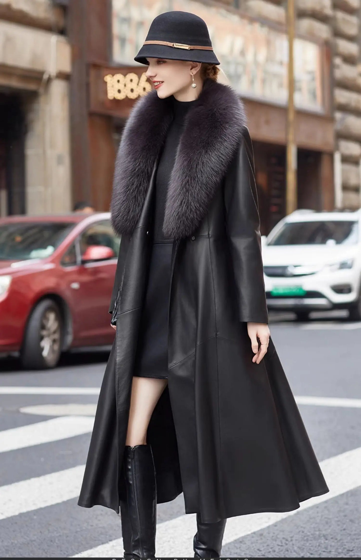 YOLANFAIRY Genuine Leather Down Jacket for Women Elegant Long Coat Women's Winter Jacket Slim Fox Fur Collar Sheepskin Clothes