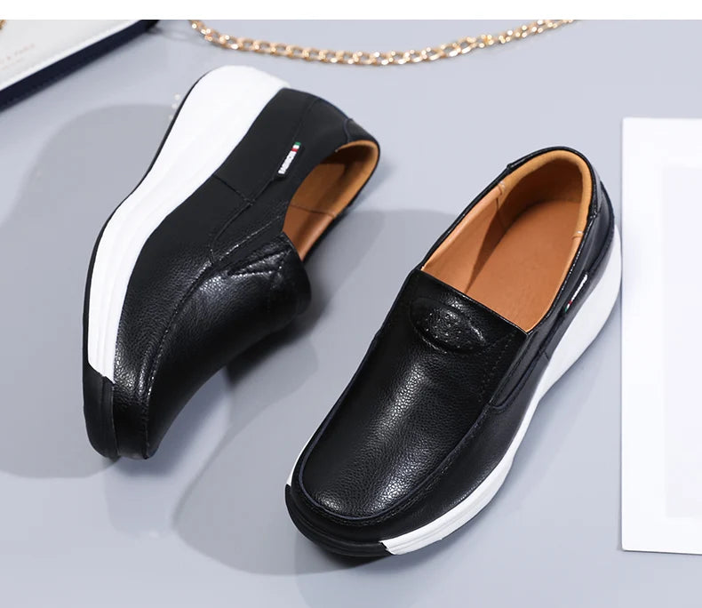 Women’s Genuine Leather Platform Loafers – Orthopedic Slip-On Casual Flats