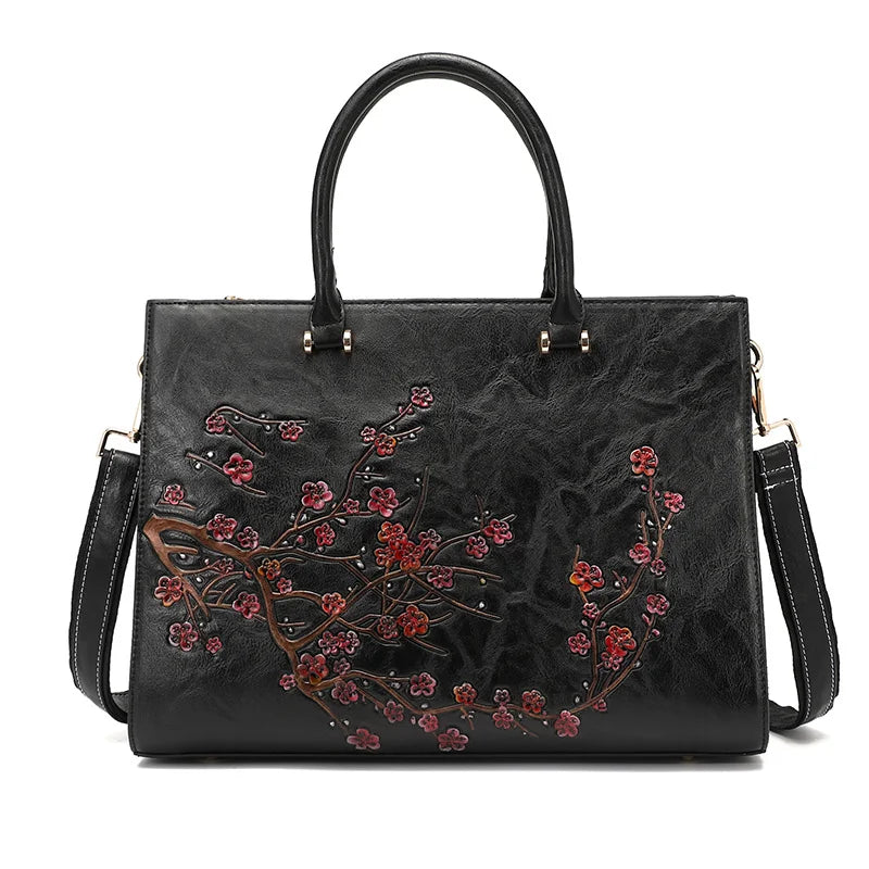 MOTAORA Vintage Embossed Women Shoulder Bag Leather Top-handle Bags Ladies Large Capacity Messenger Bags Floral Female Tote Bag