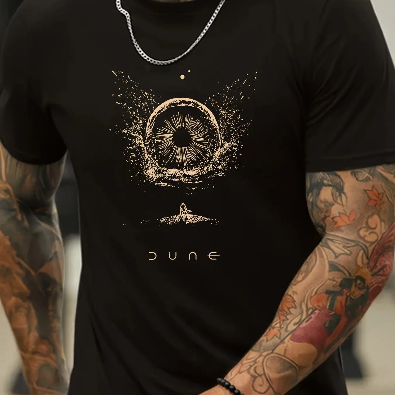 Men's 100% Cotton Casual Sports Printed Short Sleeve T-Shirt / DUNE