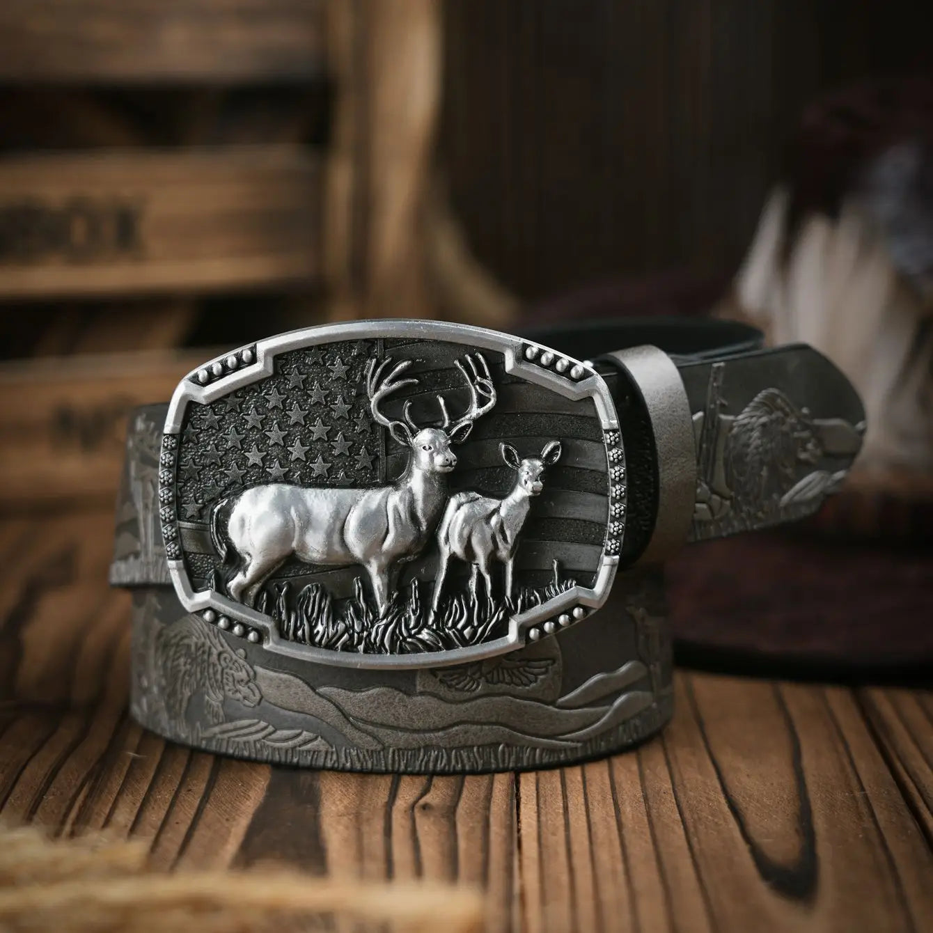 Western Cowboy PU Leather Belt - Men Waist Strap Bull Decoration Floral Engraved for Jeans