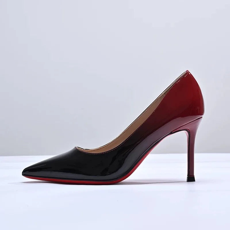New Gradient Red Bottom Large Heels Sexy Leopard Pattern Pointed Professional Women's Shoes Black Graduation Single Shoes