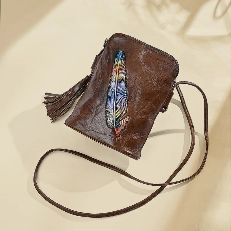 MOTAORA Women's Leather Crossbody Bag Retro Genuine Cowhide Phone Purse Small Soft Shoulder Bag Versatile Mobile Pouch 2025 NEW
