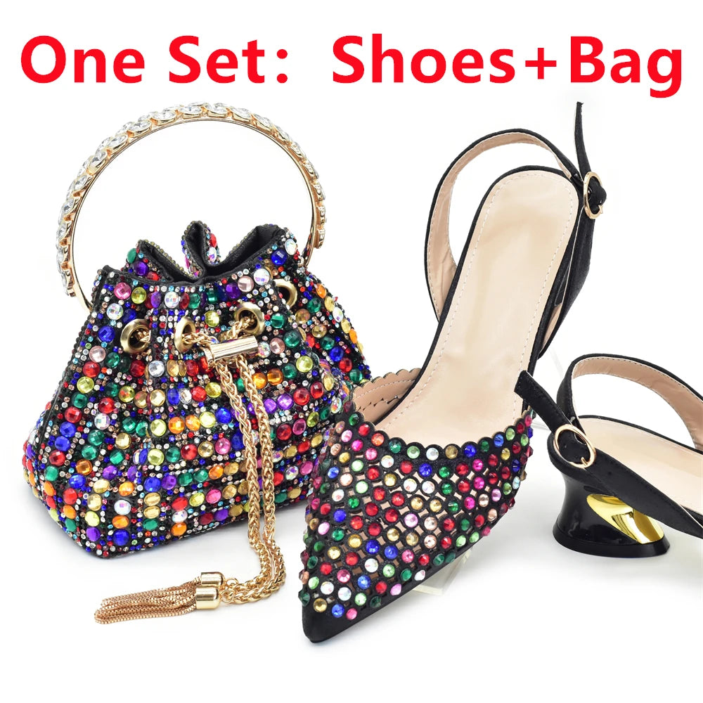 New Arrival Pointed Toe Women Sandals Shoes and Bag Set for Ladies Wedding Party Pumps Italian Shoes and Bags Matching Set