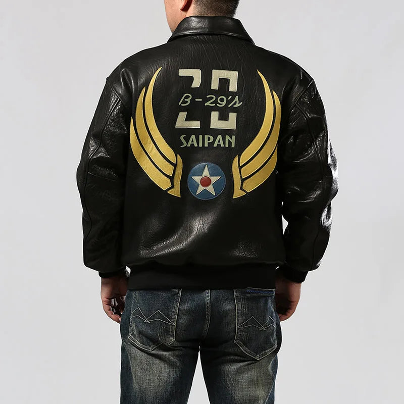 Saipan B29 Bomber Flight Suit Genuine Leather Jacket Men's New Zealand Sheepskin Fat Plus Size Bubble Leather Leather Coat tops