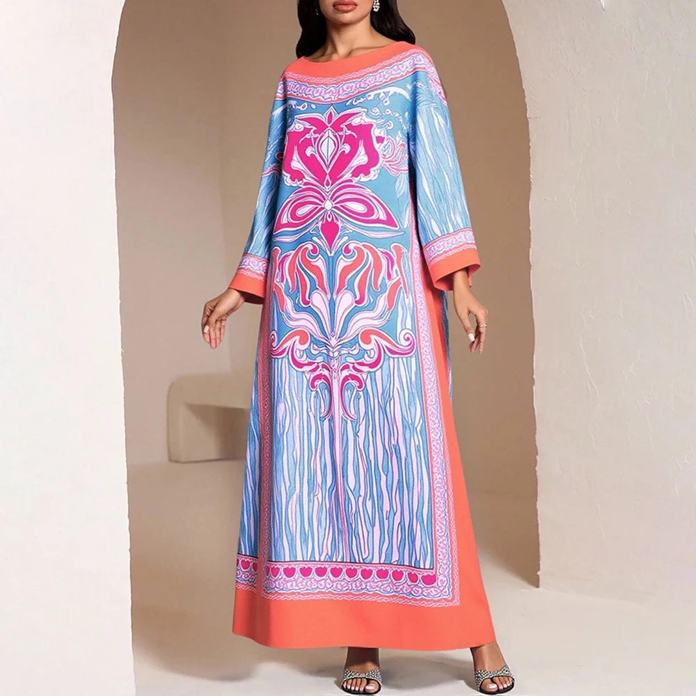 Rafiah Women's Dresses Summer Elegant Decent 2025 Long Sleeve Full Print Round-Neck
A Line Casual Long Dress