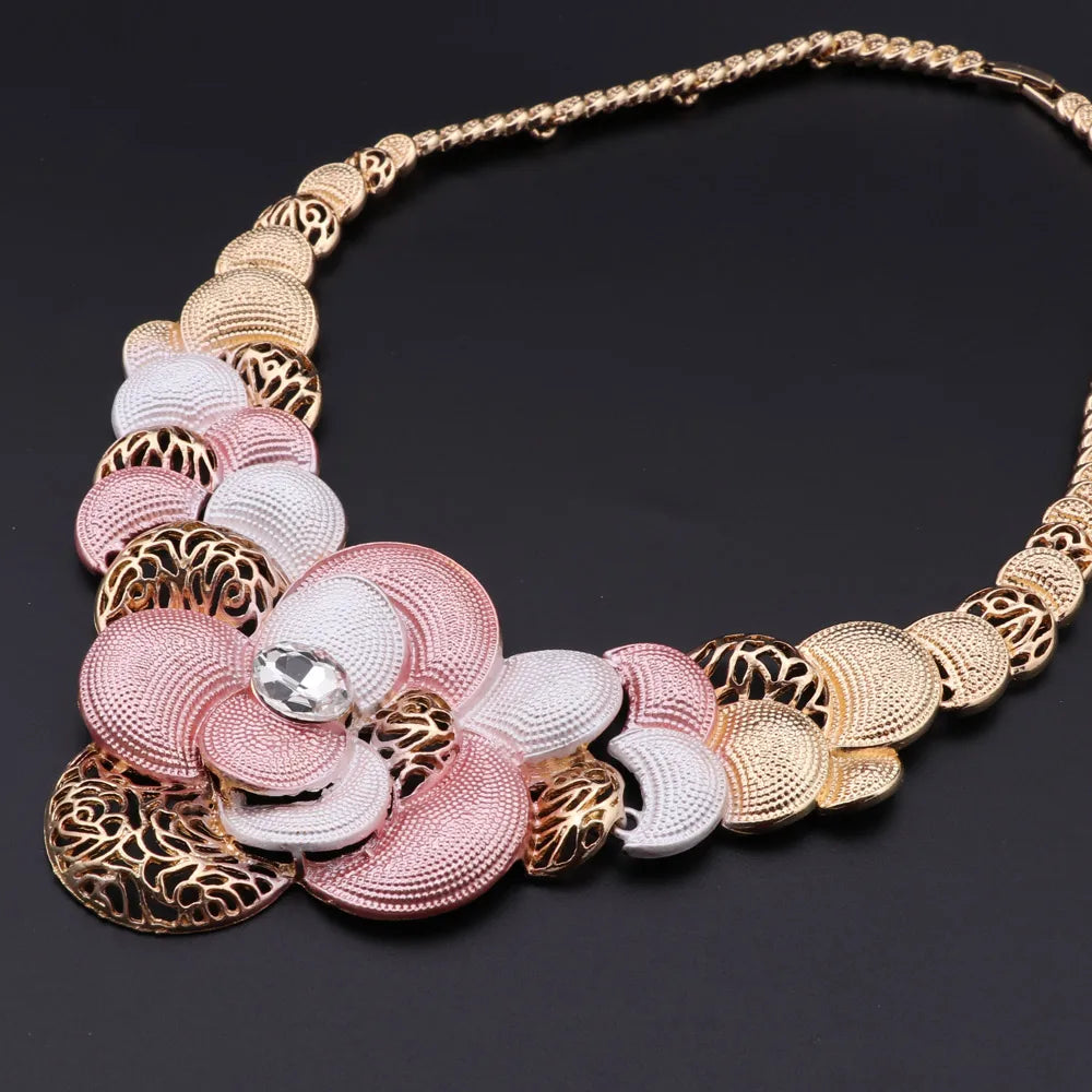 Fashion African Jewellery Set Dubai Gold Color Jewelry Sets Women Customer Nigerian Wedding Flower Design Gift