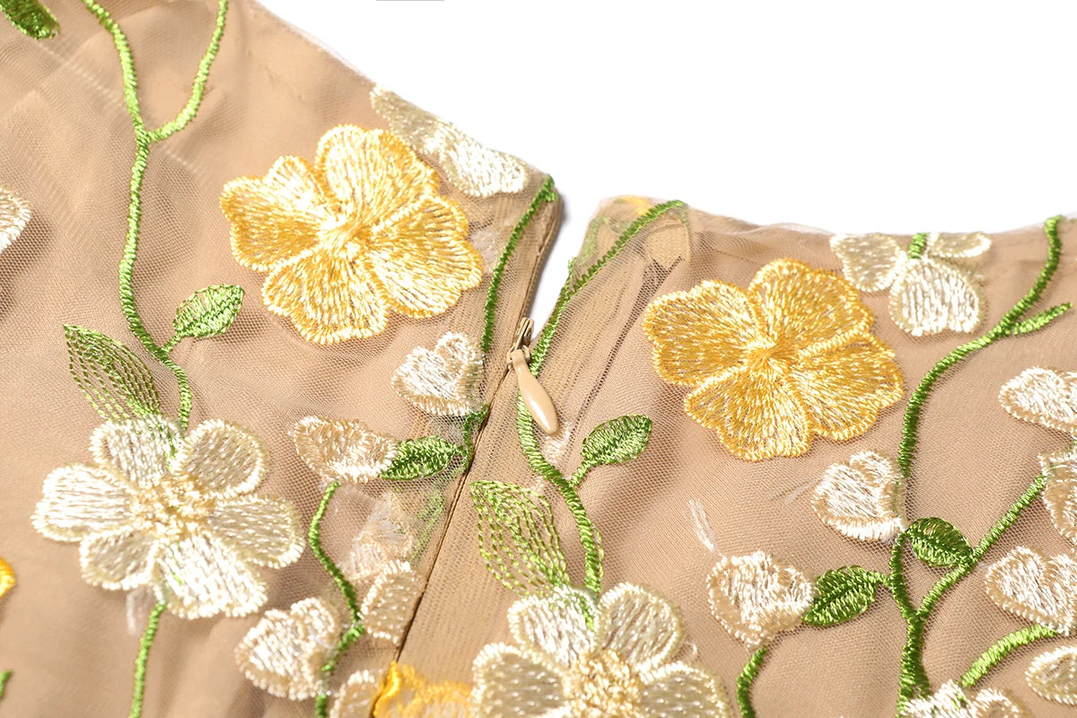 Summer High-end Embroidery Lace Prom Dress Women French Luxury 3D Flower Short Sleeve Long Dress Party Bodycon Holiday Vestido