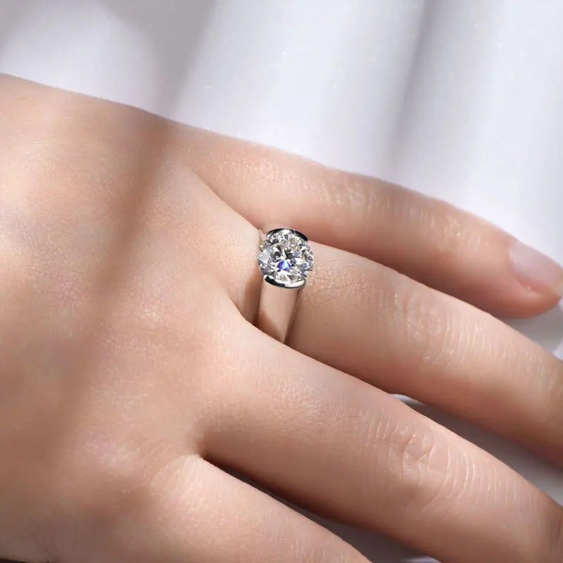 Lnngy Certified 8mm 2ct Moissanite Solitiare Ring For Women Original 925 Sterling Silver Wedding Rings With GRA Certificate