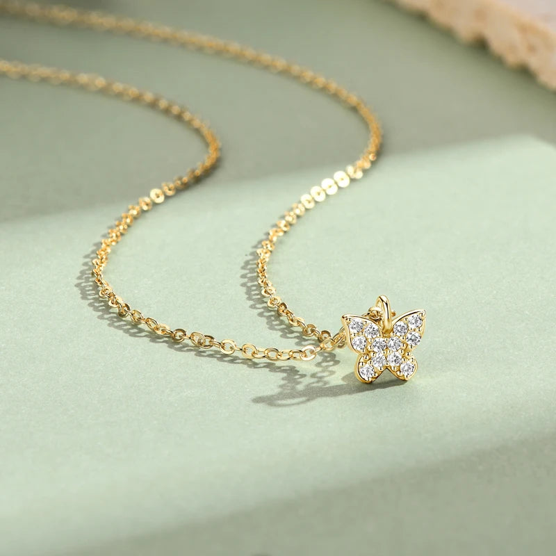 Lnngy Genuine 925 Silver Butterfly Pendant Necklaces Exquisite Moissanite Necklace Stud Earring Jewelry Set For Birthday Gift