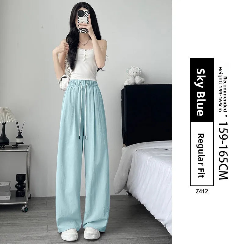 Qui Dry High Waist Wide Leg Knife Sports Pants Women's Thin New 2025 Casual Ice Silk Pants Spring Summer