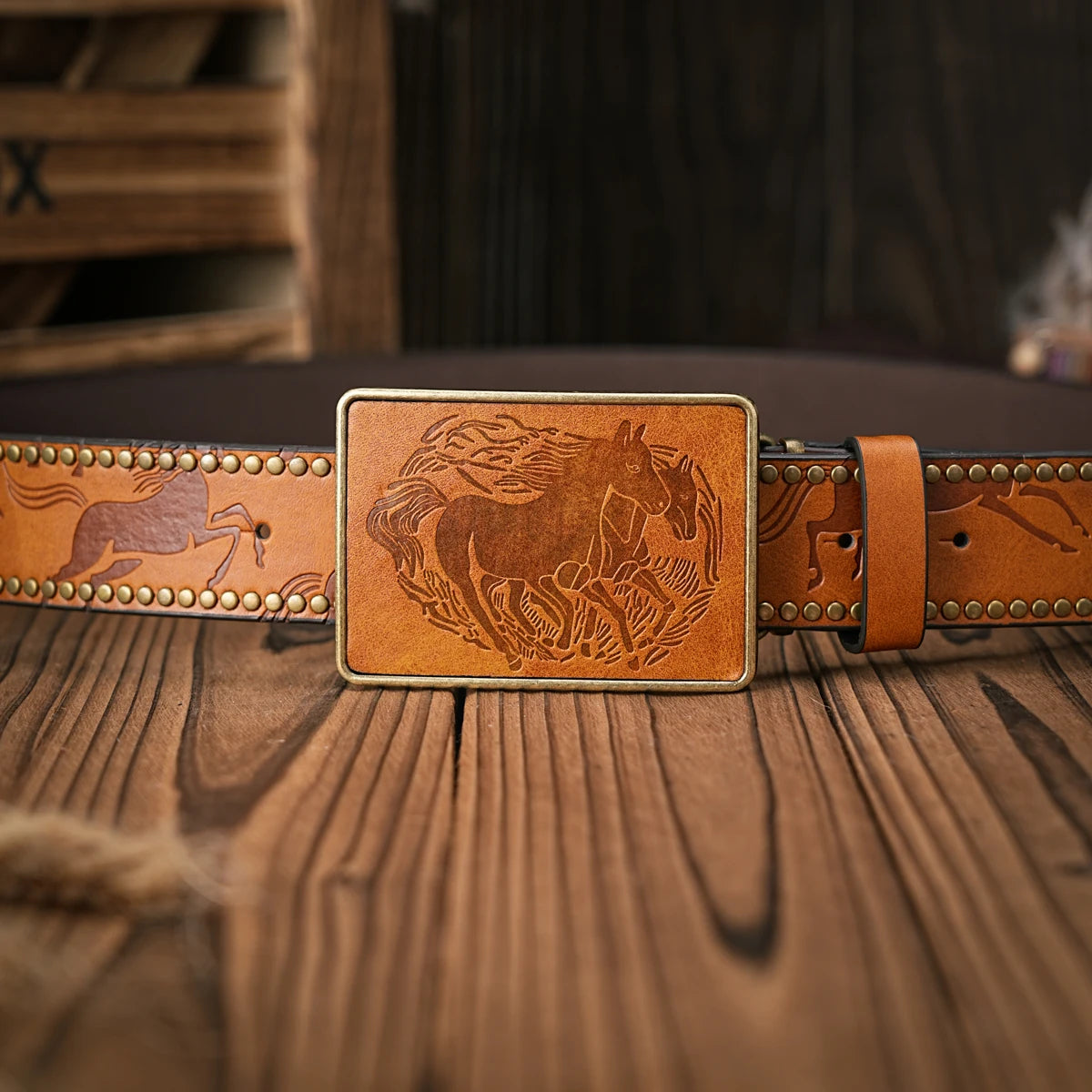 Men & Women - Western Denim - pu Leather - Belt - Vintage Patch animal print buckle riveted Belt Jeans