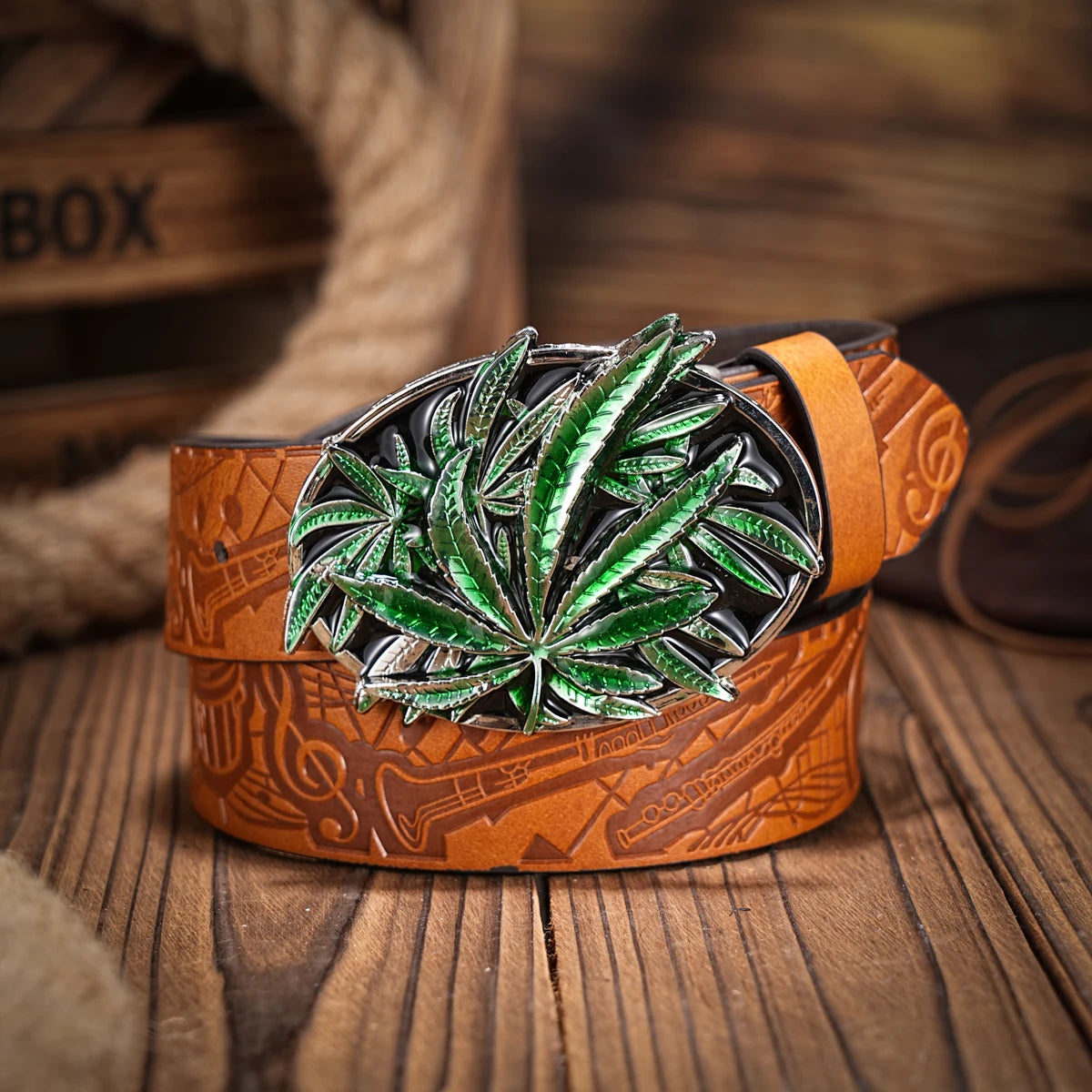 Western denim PU Belt - men's decorative printed carved denim waistband
