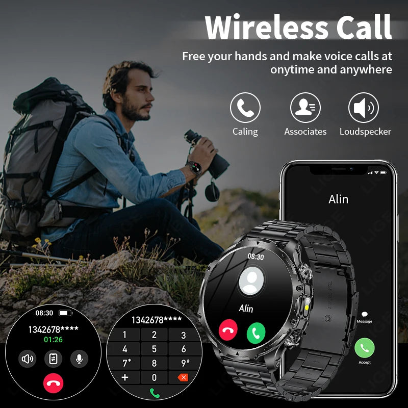 LIGE New 1.9" AMOLED 416*416 Screen Smart Watches Flashlight Outdoors Sports Fitness Tracker 700mah Large Battery Men Smartwatch
