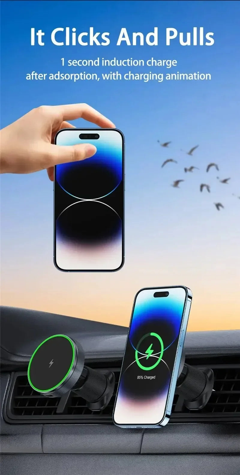 Qi2/Cooler Magnetic Wireless Car Charger LED Light Air Outlet Phone Holder for iPhone 16/15/14/13 Pro Max Fast Charging Station