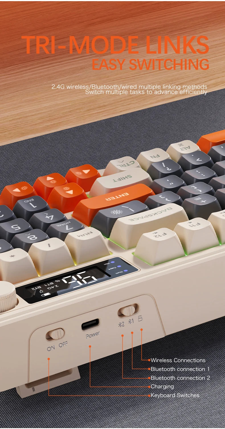 M96 Bluetooth Keyboard Wireless FREEWOLF Screen Gaming Keyboard,Electronic Screen, Multi-Device Connection,Ergonomics Gaming
