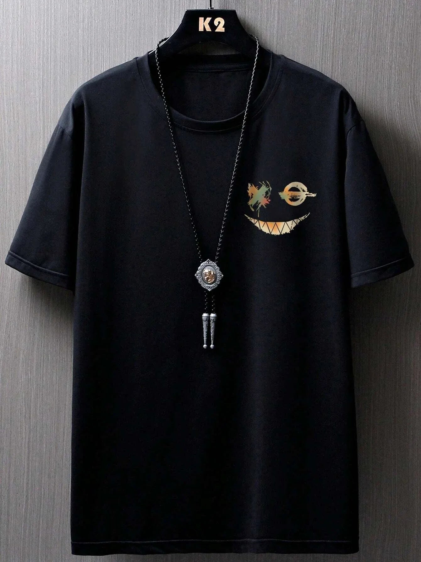 Men's 100% Cotton Oversized Smiling Face Printed Short Sleeve T-Shirt