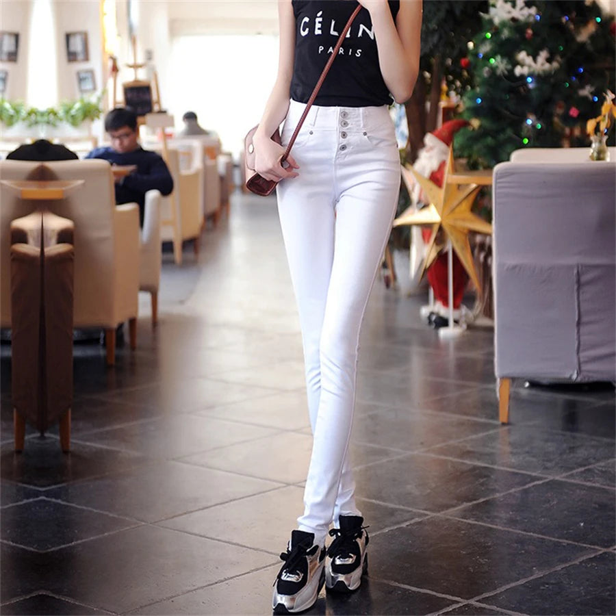 High Waist Pencil Jeans Women's Casual Skinny White Denim Pants New Korean Big Size 34 Stretch Vaqueros Leggings Kot Pantolon