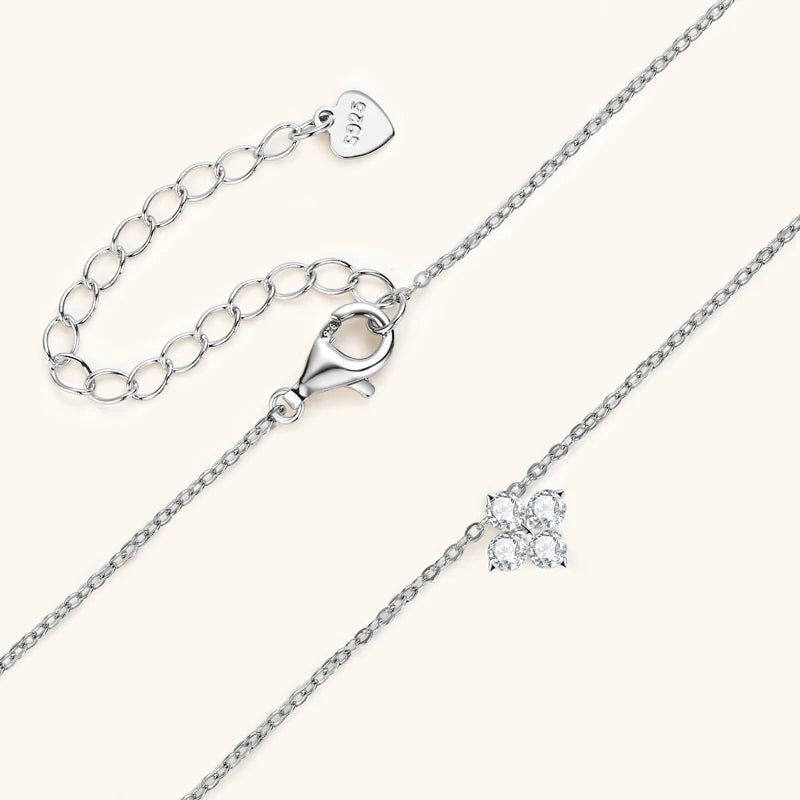 Lnngy 925 Sterling Silver Four Leaf Clover Pendant Necklace Bracelet 3mm 0.1ct Moissanite Stud Earring For Women Jewelry Set