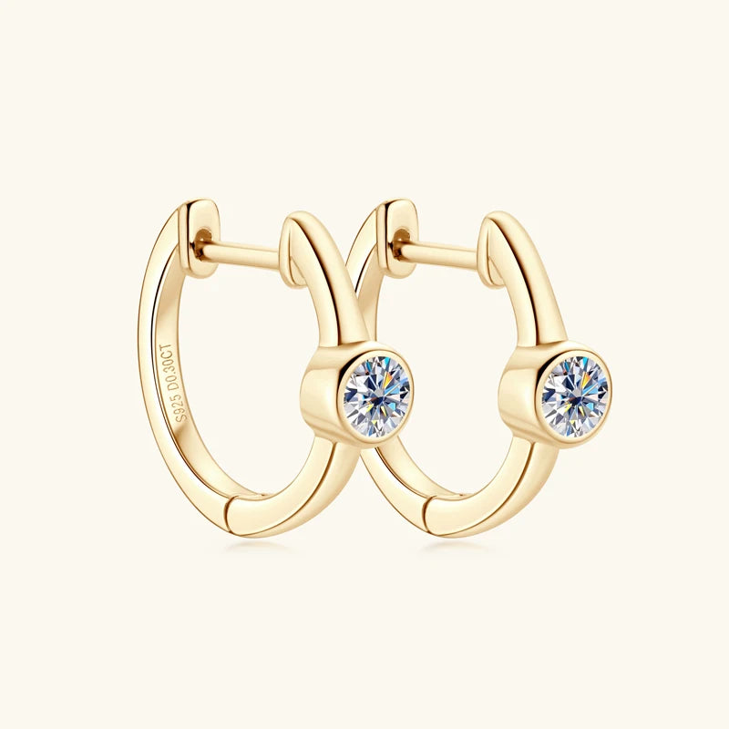 Lnngy Sterling Silver Earrings 925 Exquisite Bezel Setting 4MM 0.3CT Moissanite Hoop Earring For Women Temperament Fine Jewelry