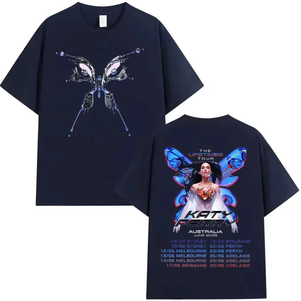 2025 Katy Perry The Lifetimes Tour Print Tee Shirt Men Women Vintage Aesthetic High Quality Oversized Cotton T-Shirts Streetwear