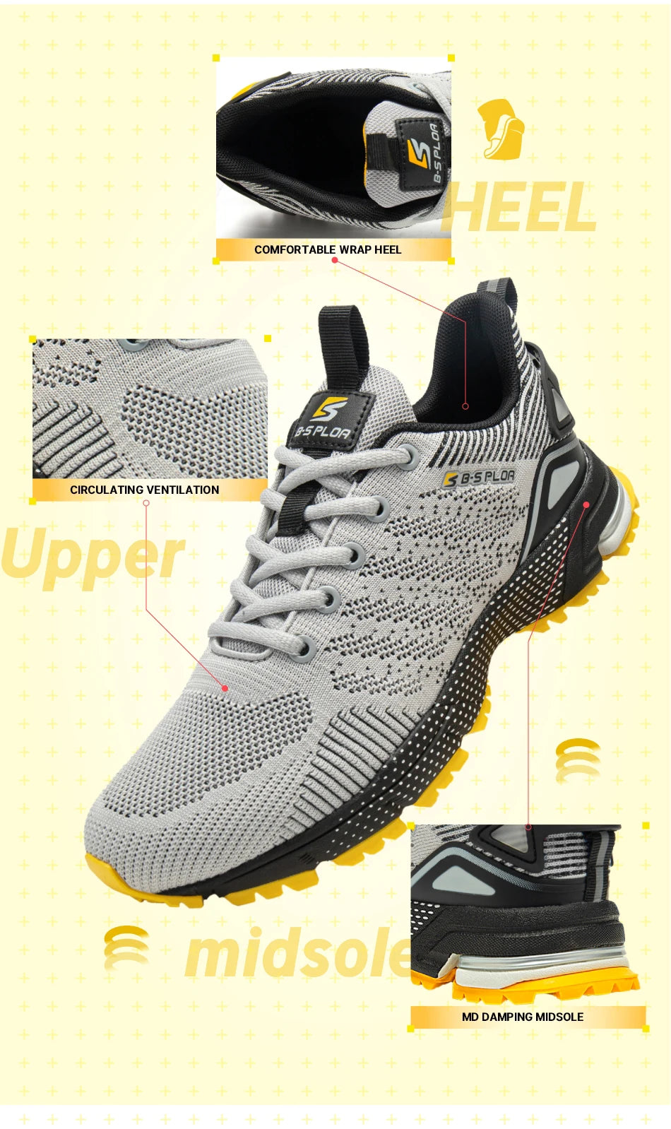 Baasploa Men Running Shoes Lightweight Sport Shoes for Men Mesh Breathable Casual Sneakers Non-Slip Outdoor 2023 New Arrival