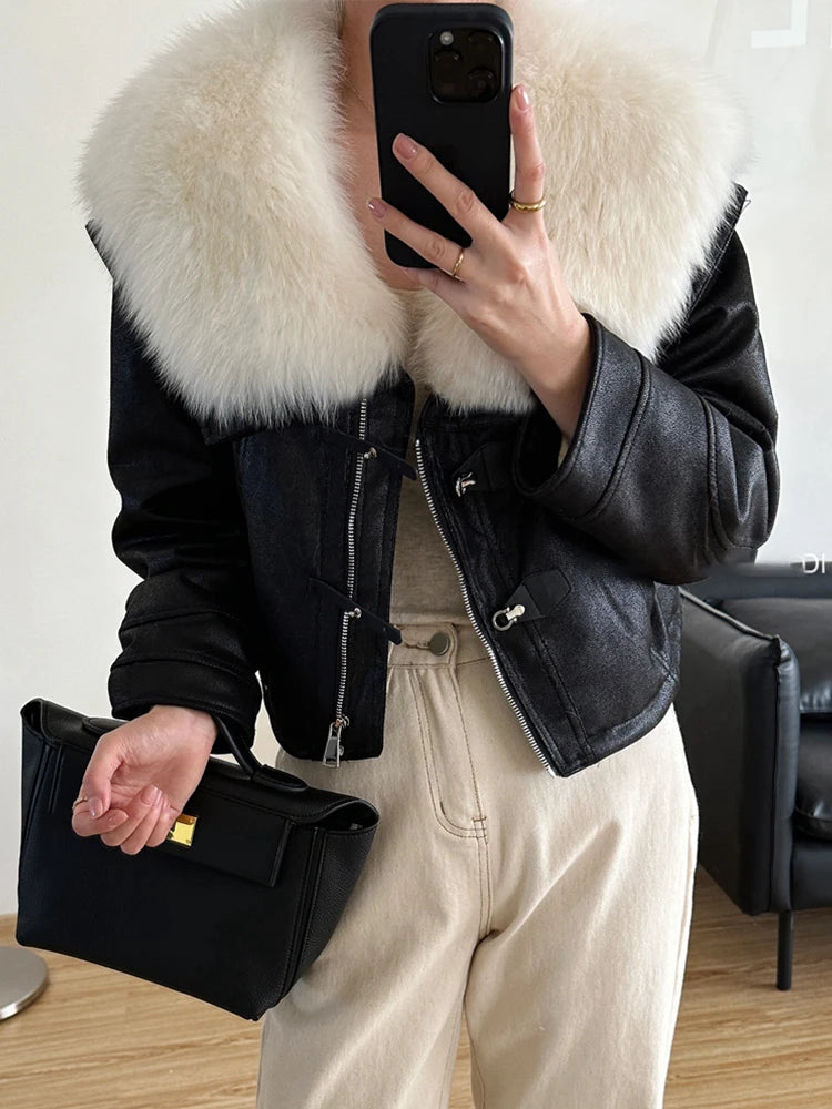 2023 New Fashion Womens Puffer Jackets Winter Natural Fox Fur Collar Goose Down Jackets Parkas Luxury Clothing