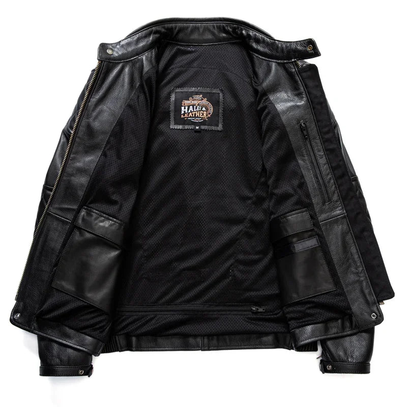 Men's Natural Leather Jacket First Layer Calfskin Stand Collar Motorcycle Jacket Retro Brown Cowhide Jacket Men‘s Biker Clothes