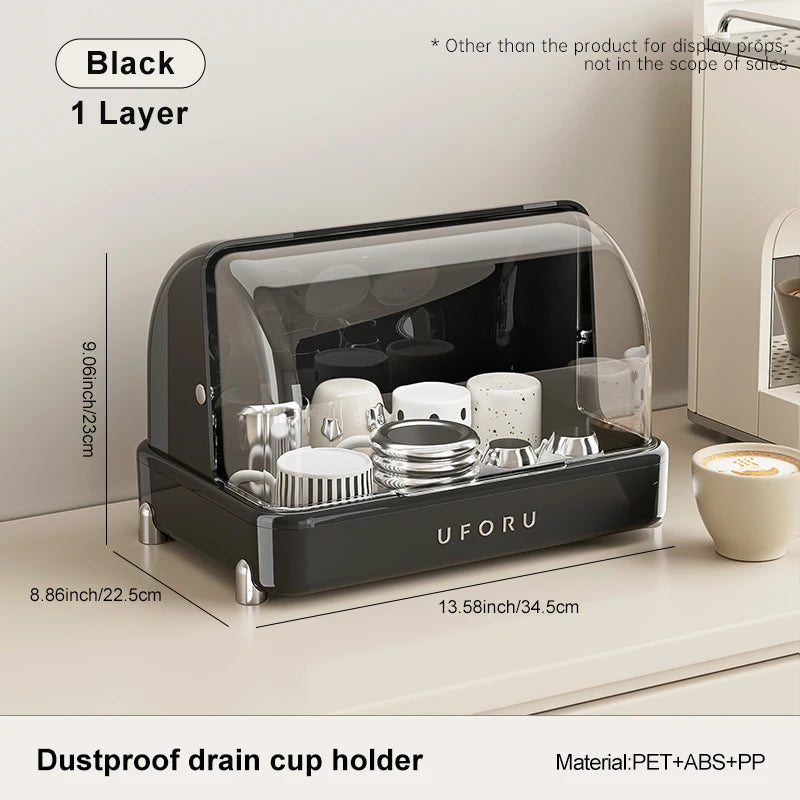 UFORU Dust-proof drain cup holder multi-function household teacups with cover large capacity milk bottle coffee cup organizer