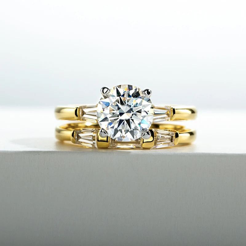 2 Carat All Moissanite Women 925 Sterling Silver Wedding Yellow Color Ring Sets Engagement Jewelry