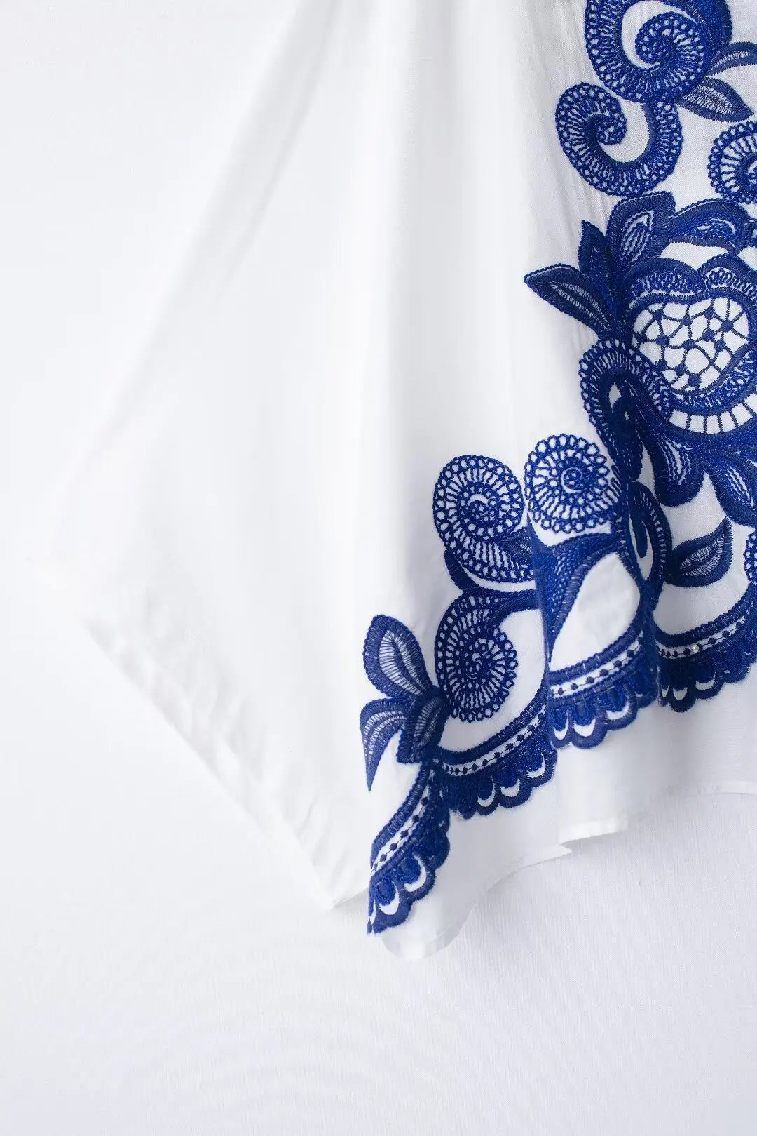 TRAFZA 2024 Women Skirt Set Blue Embroidery Three Quarter Bat Sleeve Shirt +Folds A Line Long Skirt Casual Loose Beach Holiday