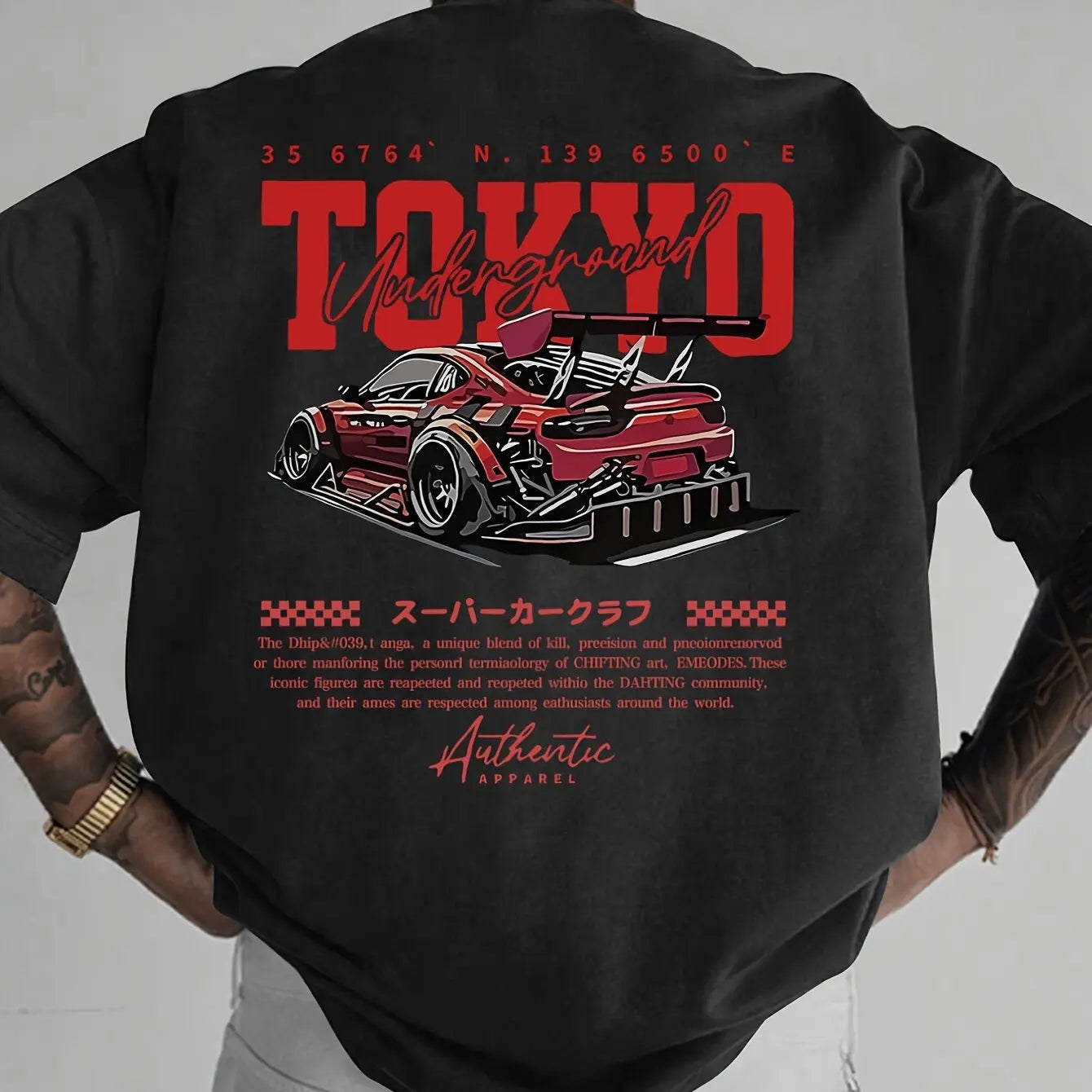 Men's Summer 100% Cotton Fashionable Casual Loose Large Size Japanese Tokyo Pattern Printed Round Neck Short Sleeve T-shirt Top