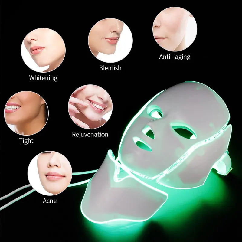 Led Face Neck Mask Light Therapy 7 Colors Photon Blue Red Light Maintenance Beauty Skin Rejuvenation Home Facial Skin Care Mask