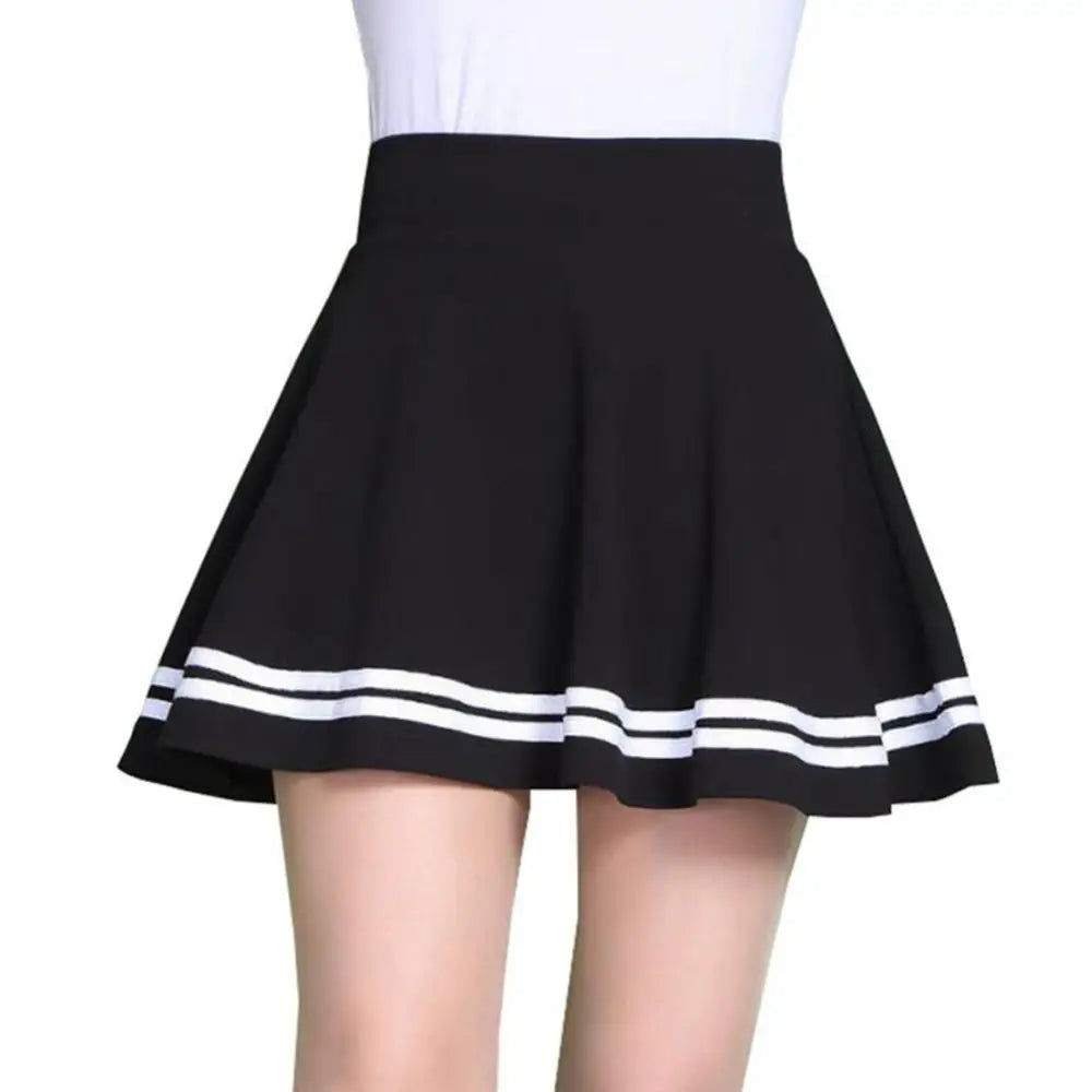 Fashion Skirt Pleated Solid Color School Skirt High Waist School Women Stripe A Line Mini School Skirt