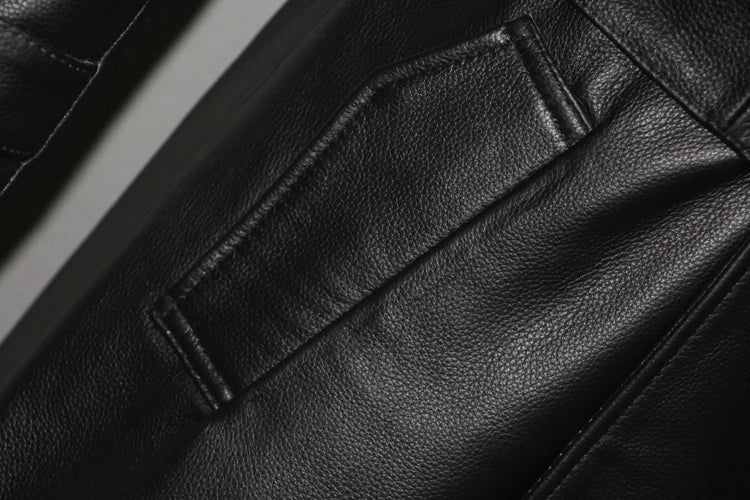 Men's Leather Trench Coat, Genuine Cowhide, Double Breasted, Extended Length Trench Long Coat Windproof Belt, Autumn Winter,6XL