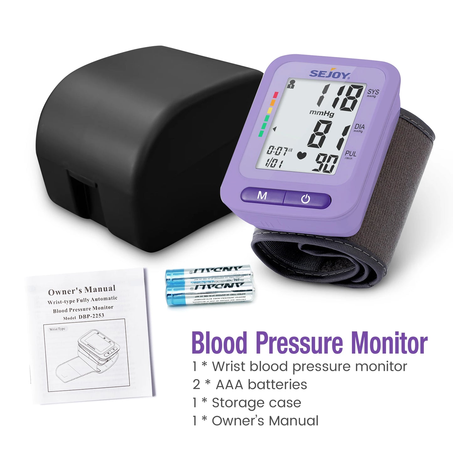 🩺 Sejoy Fully Automatic Wrist Blood Pressure Monitor,LED Display | 2 x 60 Memory | Home Use Sphygmomanometer