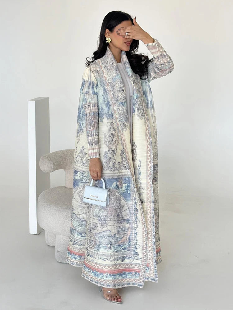 Dubai Abaya Luxury Evening Coat – Pleated Formal Cardigan Robe for Women