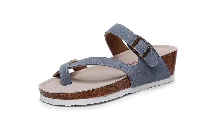 New Summer Women Wedge Beach Slipper Shoe Casual Cork Med Heel Outdoor Clogs Flip Flops Footwear