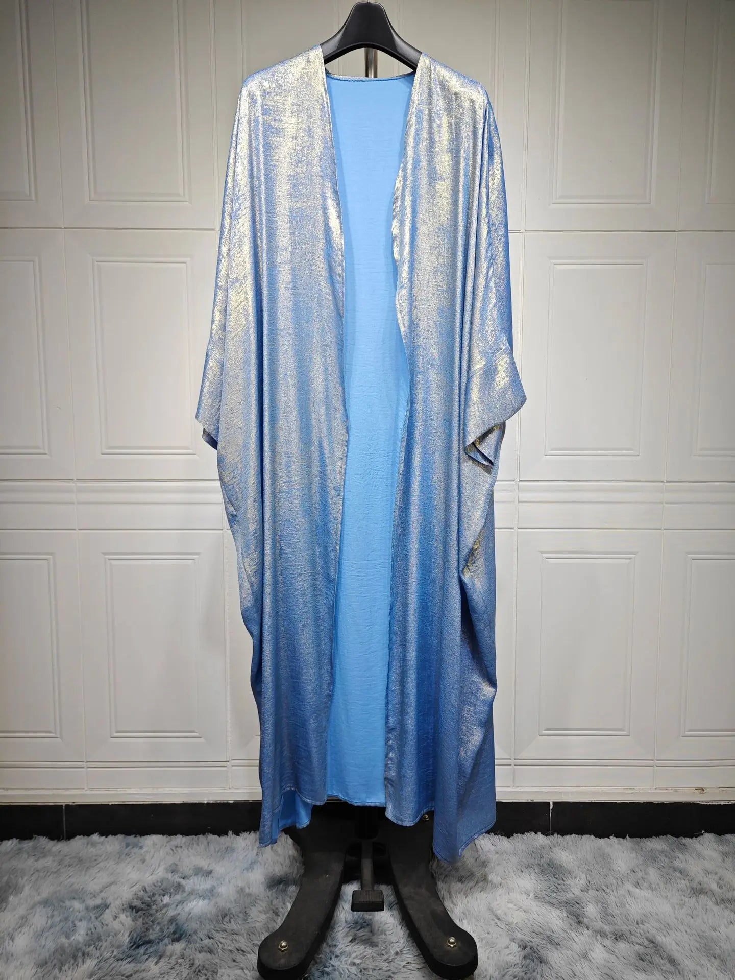 Dubai Luxury Shiny Satin Open Kimono Abaya – Muslim Kaftan Dress for Women
