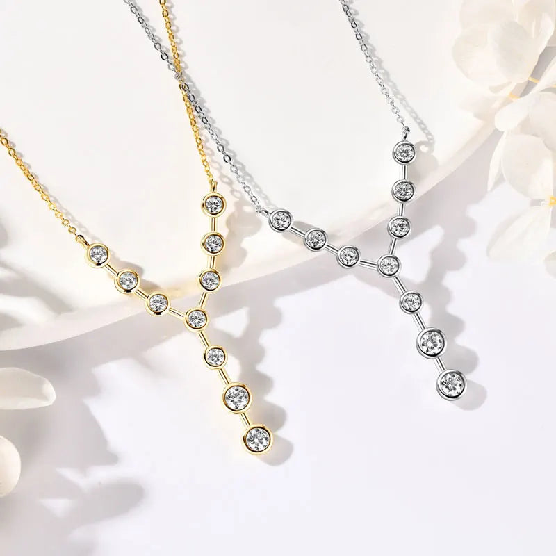 Lnngy 4mm&3mm Moissanite Pendent Necklace 925 Sterling Silver Fashion Sexy Y-Shaped Necklaces for Women 2025 Party Jewelry Gift
