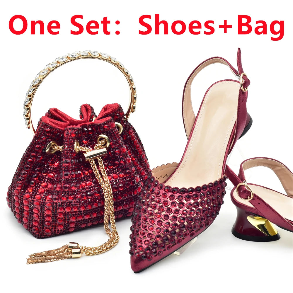 New Arrival Pointed Toe Women Sandals Shoes and Bag Set for Ladies Wedding Party Pumps Italian Shoes and Bags Matching Set