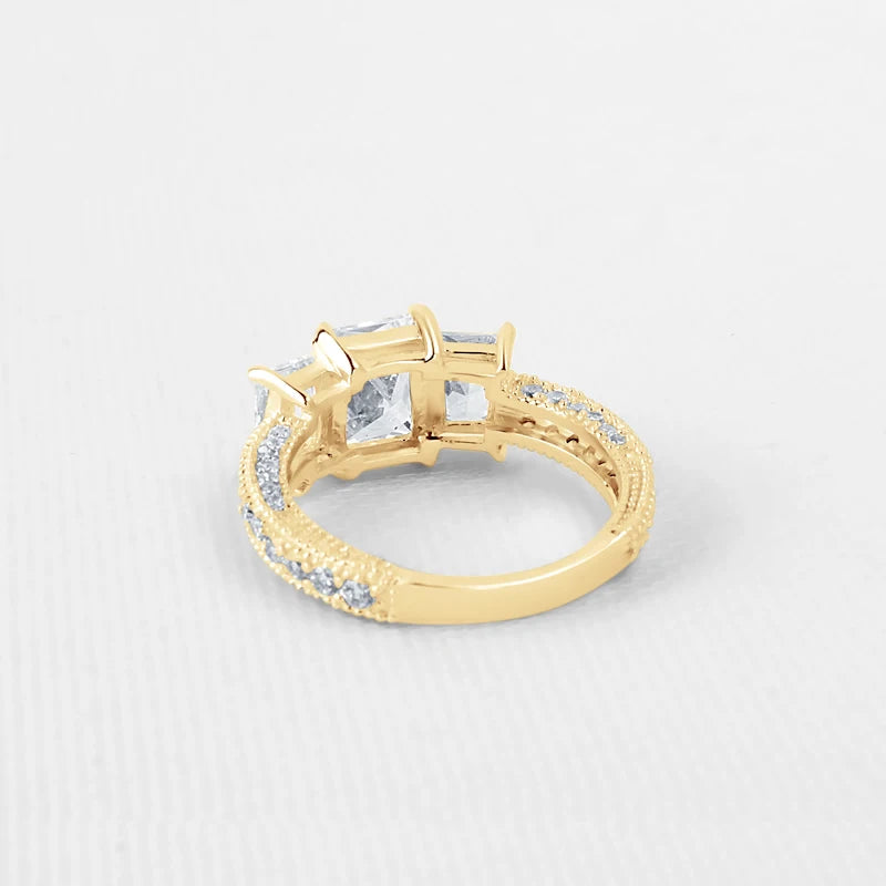 Lnngy Three Stone Moissanite Ring For Women 10K Pure Gold Lab Created Diamond Eternity Engagement Rings Delicate Daily Jewelry