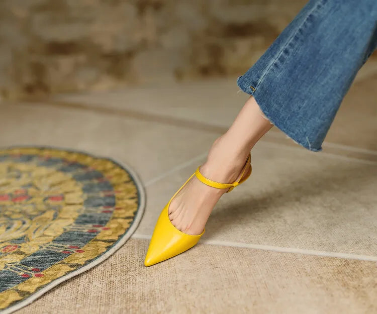 Summer Women Shoes Pointed Toe Thin Heel Women Sandals Genuine Leather Shoes for Women Slingback Elegant High Heels Party Shoes