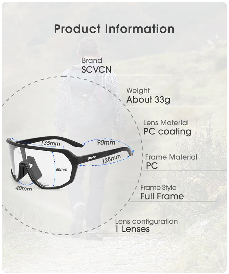 SCVCN Outdoor Sport Bike Photochromic Sunglasses Men Women bicycle MTB Road Cycling Glasses UV400 Fishing Goggles Running Eyewea