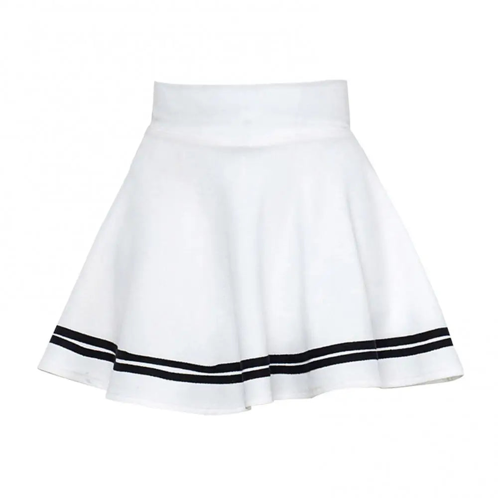 Fashion Skirt Pleated Solid Color School Skirt High Waist School Women Stripe A Line Mini School Skirt
