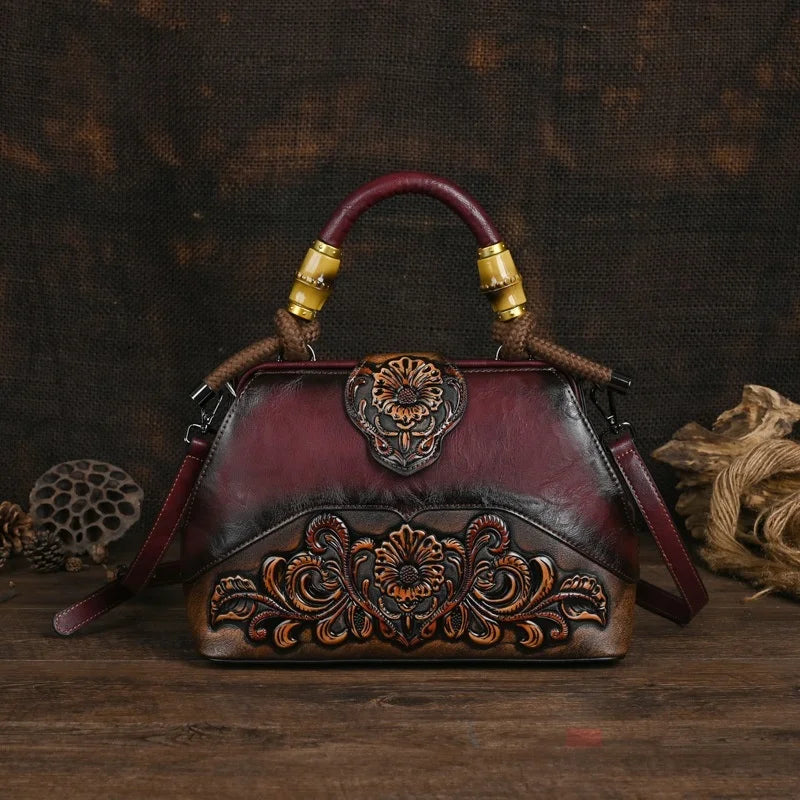 MOTAORA Handmade Luxury Handbags For Women Leather Shoulder Bags 2025 New Vintage Carved Ladies Hand Bags Designer Luxury Bag