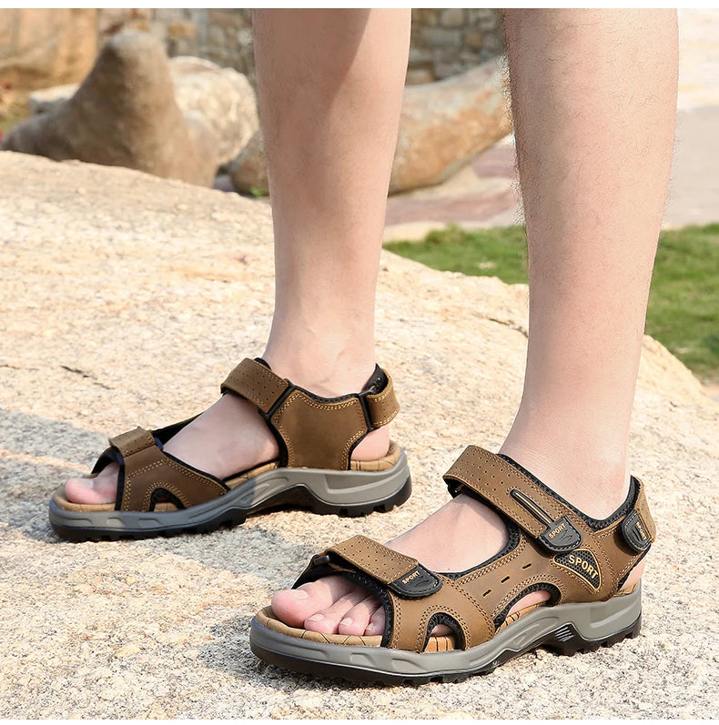 New Fashion Summer Leisure Men Shoes Beach Sandals High Quality Genuine Leather Sandals Soft Large Size Men's Sandals Size 38-48