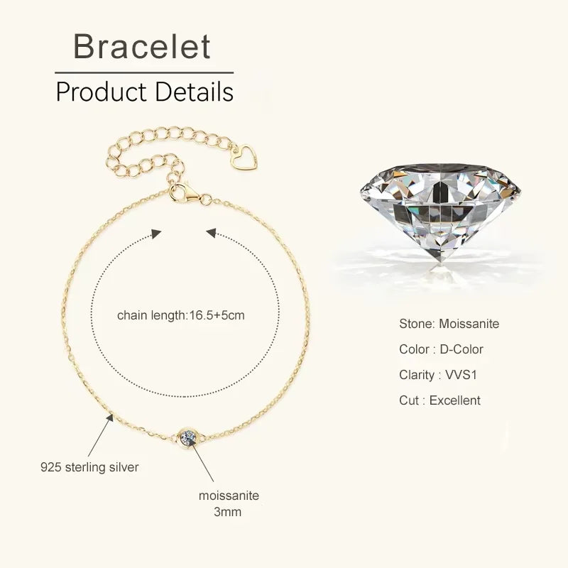 RAPRGOLD Moissanite Necklace Earrings Bracelet Ring Fine Jewelry Set for Women S925 Sterling Silver Round Pendant Chains Gifts