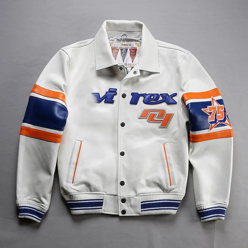 Men's Genuine Leather White Jacket Top Quality Sheepskin Large Size USA Force Flight Warm Coat