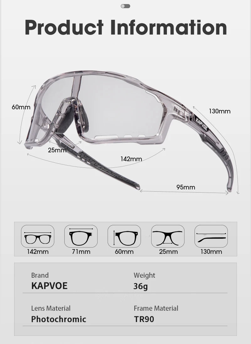 Kapvoe Outdoor Photochromic Sunglasses Anti-fog Cycling Glasses Bike Bicycle Men Women Sports Hiking MTB UV400 Anti-fog Goggles